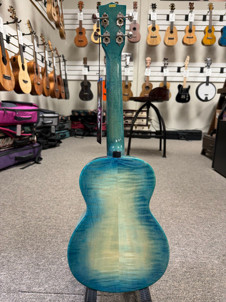KALA KA-WF-BLU-AFM-T Solid Blue Flame Maple Tenor Ukulele w/Case - Waterfall Series