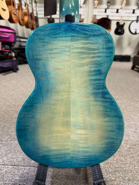 KALA KA-WF-BLU-AFM-T Solid Blue Flame Maple Tenor Ukulele w/Case - Waterfall Series