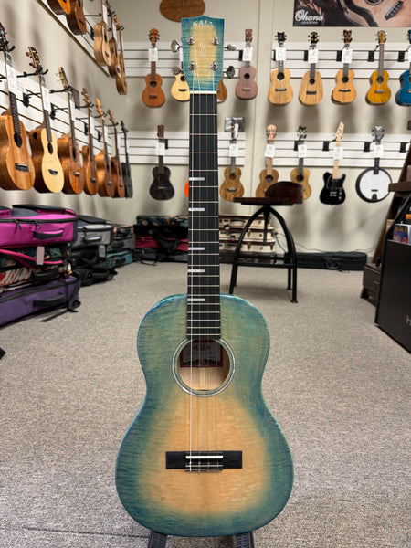KALA KA-WF-BLU-AFM-B Solid Blue Flame Maple Baritone Ukulele w/Case - Waterfall Series