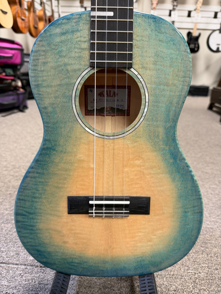 KALA KA-WF-BLU-AFM-B Solid Blue Flame Maple Baritone Ukulele w/Case - Waterfall Series