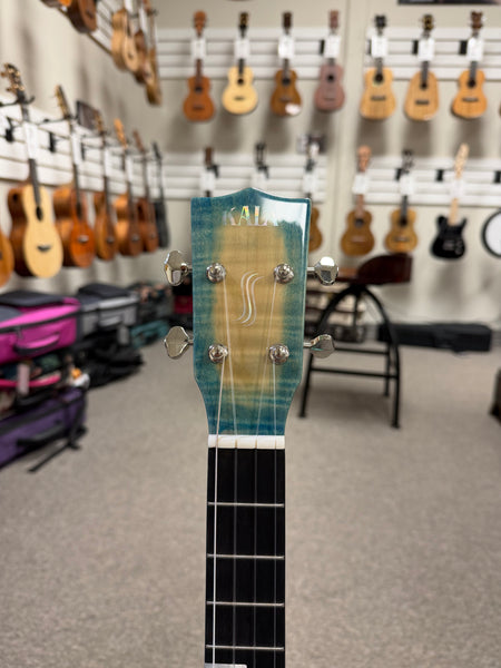 KALA KA-WF-BLU-AFM-B Solid Blue Flame Maple Baritone Ukulele w/Case - Waterfall Series