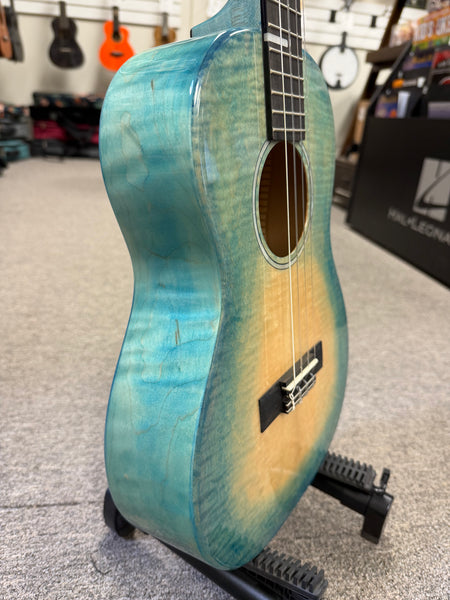 KALA KA-WF-BLU-AFM-B Solid Blue Flame Maple Baritone Ukulele w/Case - Waterfall Series