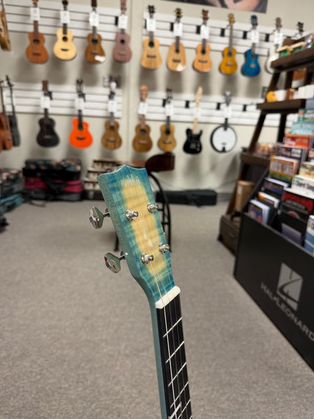 KALA KA-WF-BLU-AFM-B Solid Blue Flame Maple Baritone Ukulele w/Case - Waterfall Series