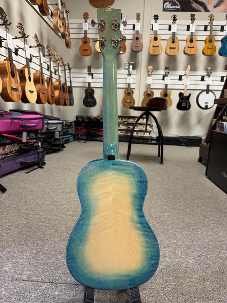 KALA KA-WF-BLU-AFM-B Solid Blue Flame Maple Baritone Ukulele w/Case - Waterfall Series