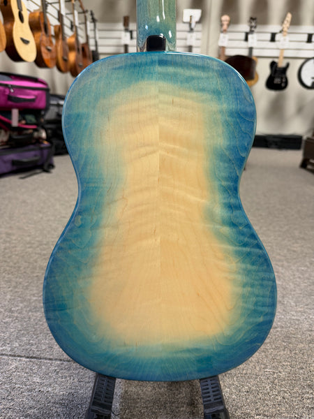 KALA KA-WF-BLU-AFM-B Solid Blue Flame Maple Baritone Ukulele w/Case - Waterfall Series
