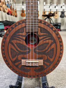 AMAHI Round Concert Ukulele Aztec Design w/Case - Mahogany UKC-LR1