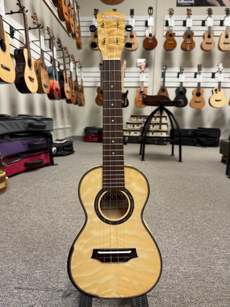OHANA CK-150QEL Quilted Eucalyptus Concert Ukulele -Bevel Armrest