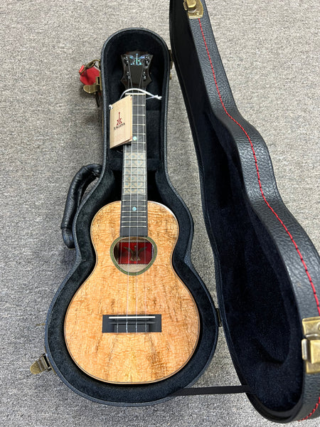 KoAloha Red Label Solid Curly Mango/Cherry Custom Concert Ukulele w/Case - Made in Hawaii