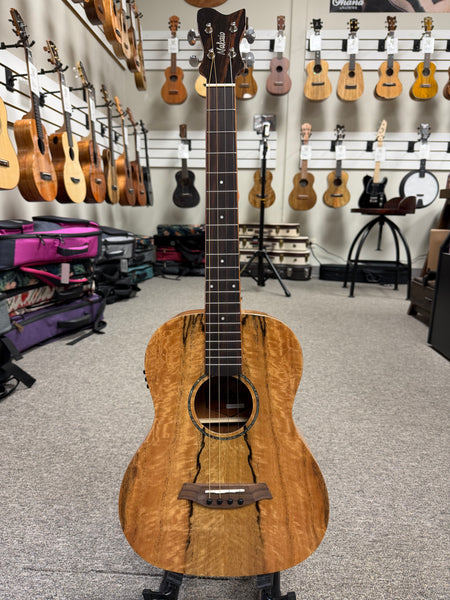 Makaio MSMBXS-10E Large Body Steel String Spalted Mango Electric Baritone Ukulele w/Case