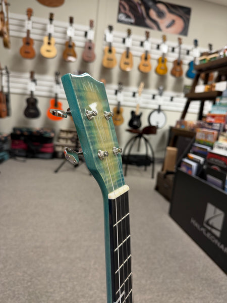 KALA KA-WF-BLU-AFM-B Solid Blue Flame Maple Baritone Ukulele w/Case - Waterfall Series