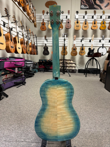 KALA KA-WF-BLU-AFM-B Solid Blue Flame Maple Baritone Ukulele w/Case - Waterfall Series