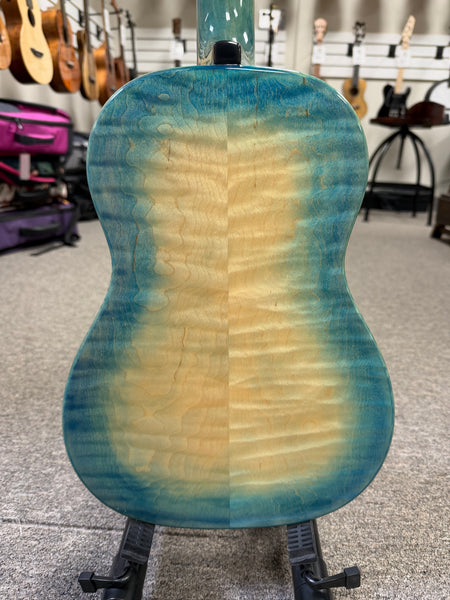 KALA KA-WF-BLU-AFM-B Solid Blue Flame Maple Baritone Ukulele w/Case - Waterfall Series