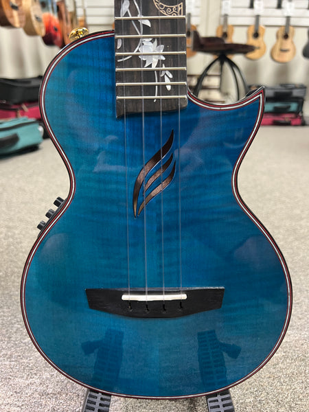 Enya EUT E6 Solid Maple Blue Tenor Ukulele w/Case- Acoustic Plus Built in Effects