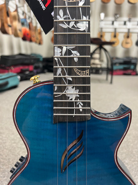 Enya EUT E6 Solid Maple Blue Tenor Ukulele w/Case- Acoustic Plus Built in Effects