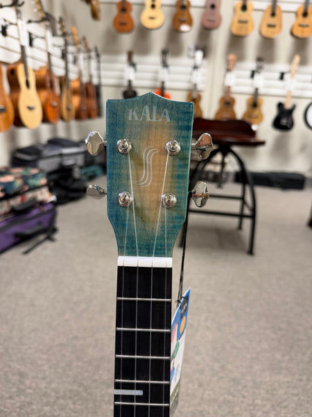 KALA KA-WF-BLU-AFM-T Solid Blue Flame Maple Tenor Ukulele w/Case - Waterfall Series