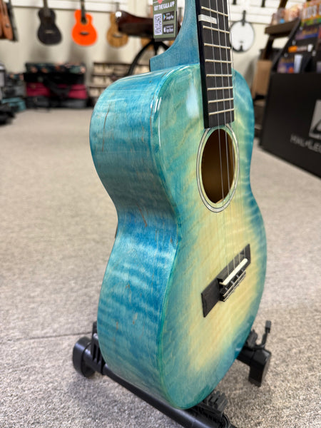 KALA KA-WF-BLU-AFM-T Solid Blue Flame Maple Tenor Ukulele w/Case - Waterfall Series
