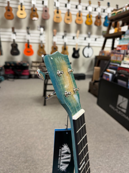 KALA KA-WF-BLU-AFM-T Solid Blue Flame Maple Tenor Ukulele w/Case - Waterfall Series