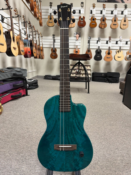 Pono BE-MBD Mango Deluxe Blue Baritone Electric Solid Body Ukulele w/Case