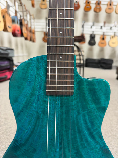 Pono BE-MBD Mango Deluxe Blue Baritone Electric Solid Body Ukulele w/Case