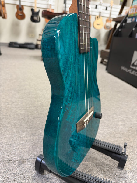 Pono BE-MBD Mango Deluxe Blue Baritone Electric Solid Body Ukulele w/Case