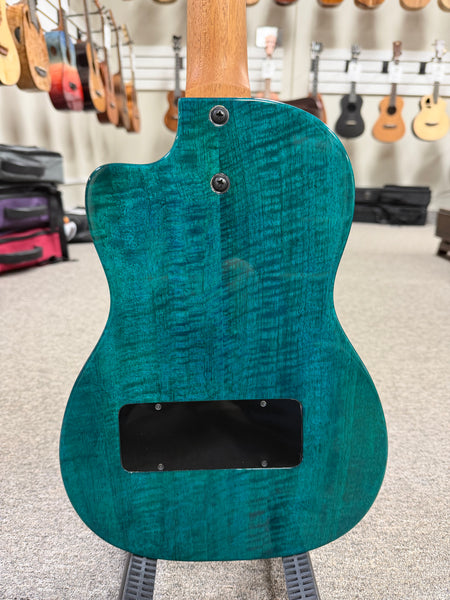 Pono BE-MBD Mango Deluxe Blue Baritone Electric Solid Body Ukulele w/Case