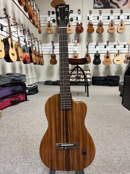 Pono BE-D Solid Acacia Baritone Deluxe Electric Solid Body Ukulele w/Case