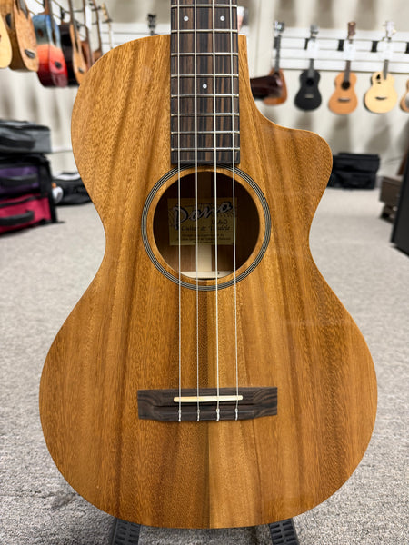 PONO ULA-O Solid Acacia Nylon String Baritone Ukulele w/Case - Cutaway/Side Sound Port