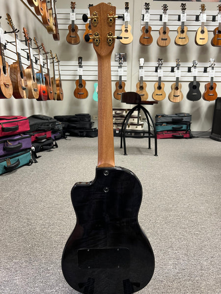 Pono BE-MBD-BK Mango Deluxe Black Baritone Electric Solid Body Ukulele w/Case