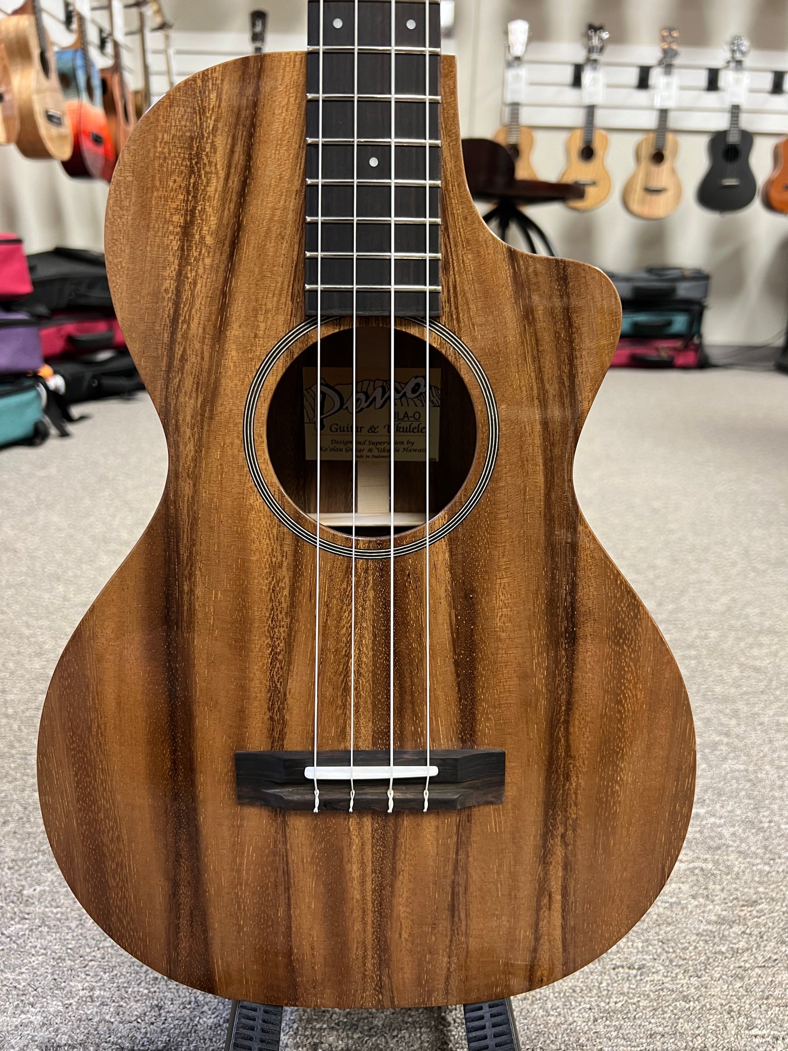 PONO ULA-O Solid Acacia Nylon String Baritone Ukulele w/Case #1 - Cutaway/Side Sound Port