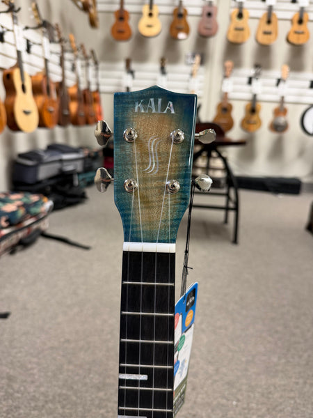 KALA KA-WF-BLU-AFM-T Solid Blue Flame Maple Tenor Ukulele w/Case - Waterfall Series
