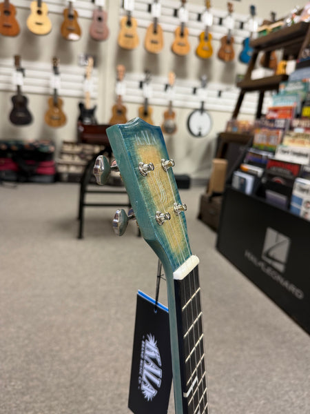 KALA KA-WF-BLU-AFM-T Solid Blue Flame Maple Tenor Ukulele w/Case - Waterfall Series