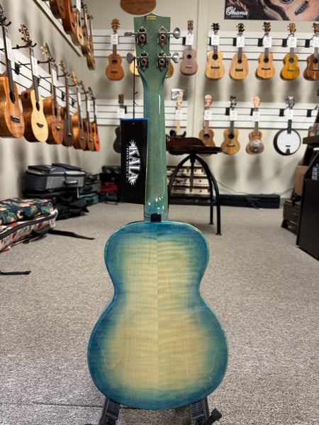 KALA KA-WF-BLU-AFM-T Solid Blue Flame Maple Tenor Ukulele w/Case - Waterfall Series