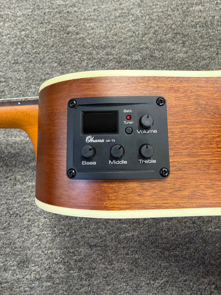 Ohana BK-20CE Mahogany Electric Baritone Ukulele - Solid Top Cutaway