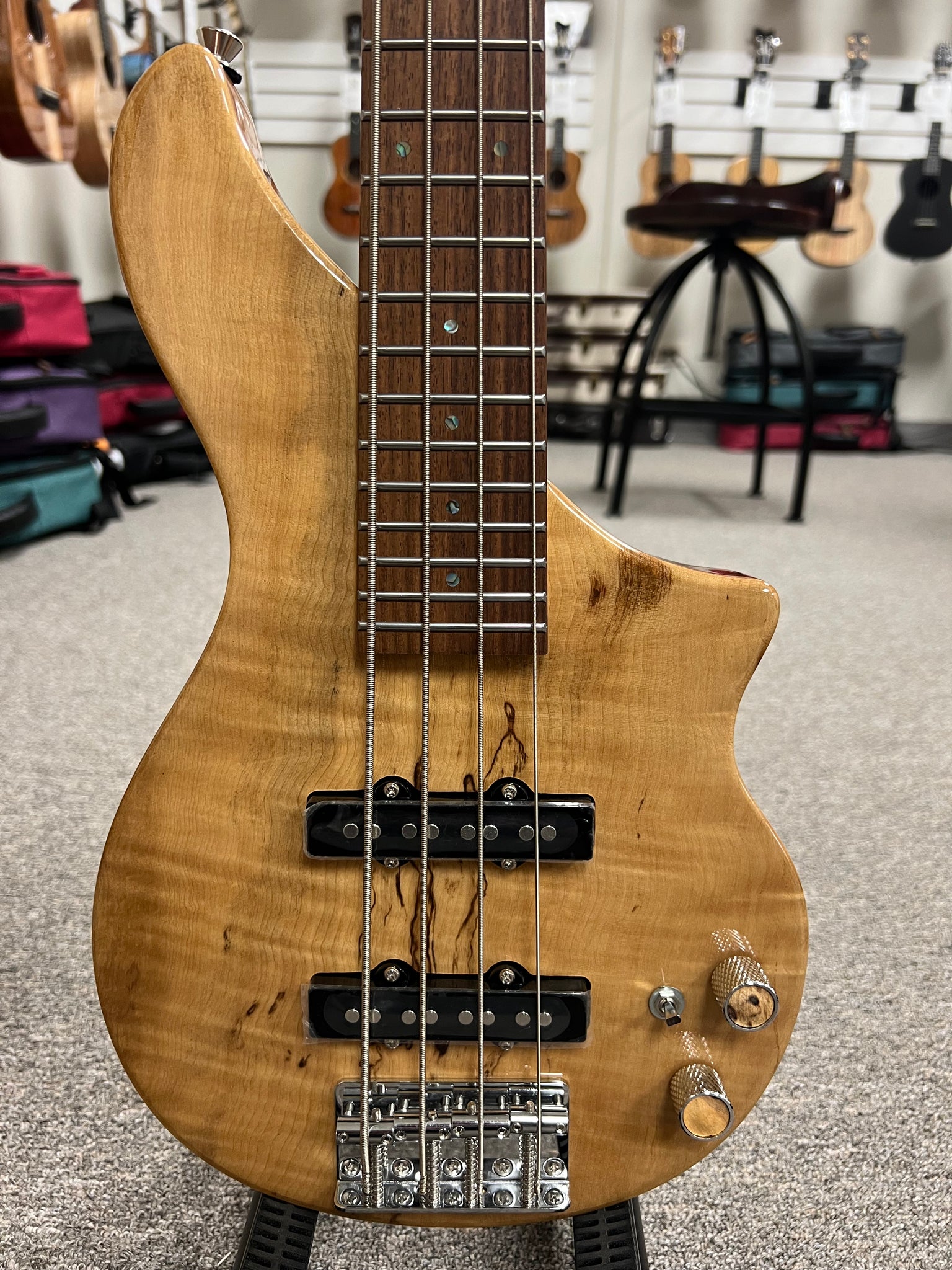 Tiny Boy Bass Spalted Maple 4 String Solid Body Bass w/Case - TBJ-3400-NSM