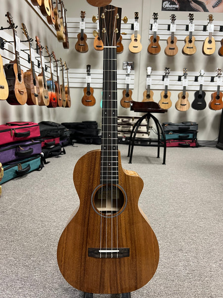 PONO ULA-O Solid Acacia Nylon String Baritone Ukulele w/Case #2 - Cutaway/Side Sound Port