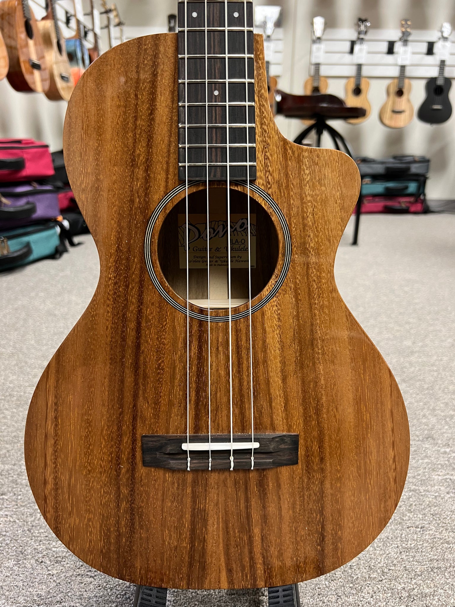 PONO ULA-O Solid Acacia Nylon String Baritone Ukulele w/Case #2 - Cutaway/Side Sound Port