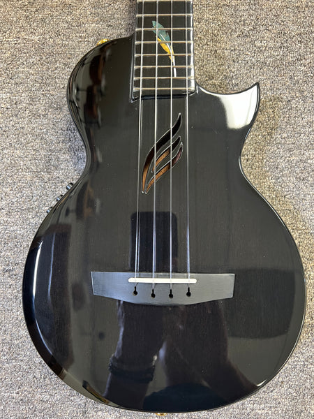 Enya EUT Feather Solid Mahogany Black Electric Tenor Ukulele w/Case- Built in Effects