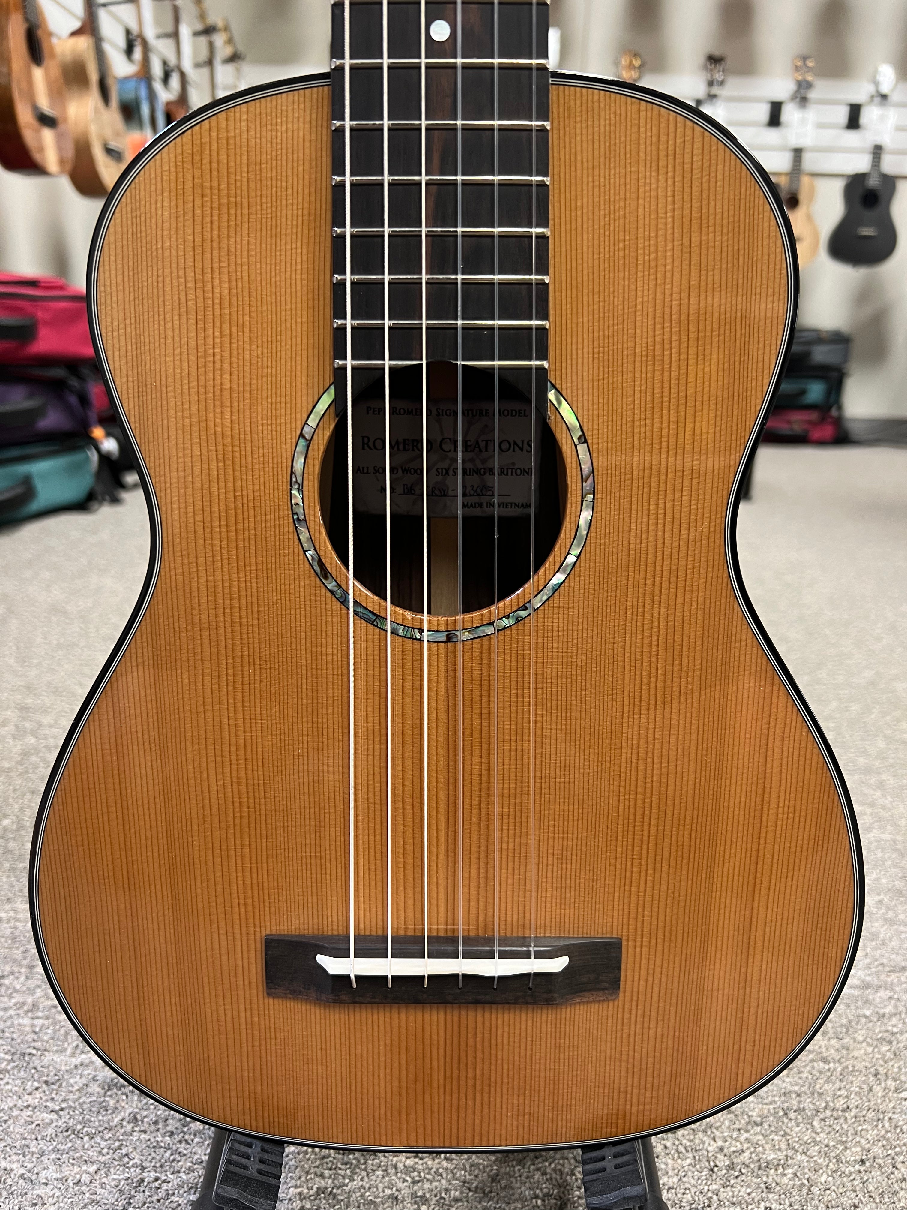 Romero Creations Solid Cedar/Rosewood 6 String Nylon Baritone  Ukulele/Guitar/Guitarlele RC-B6-CRW