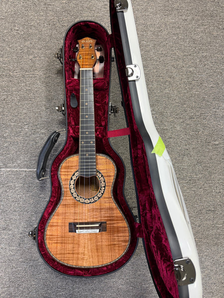 Petros Custom Solid Curly Koa Tenor Ukulele w/Case #203