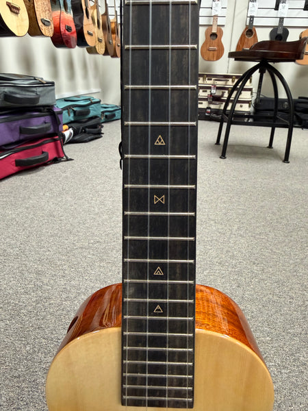 Rebel Double Cheese Solid Spruce/Mahogany Concert Ukulele w/Case - Side Sound Port