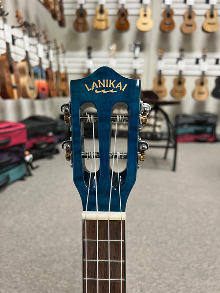 LANIKAI QM-BLCEC Quilted Maple Electric Concert Ukulele w/Case- Transparent Blue