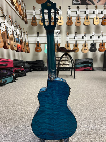 LANIKAI QM-BLCEC Quilted Maple Electric Concert Ukulele w/Case- Transparent Blue