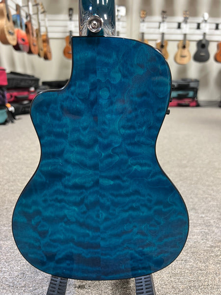 LANIKAI QM-BLCEC Quilted Maple Electric Concert Ukulele w/Case- Transparent Blue