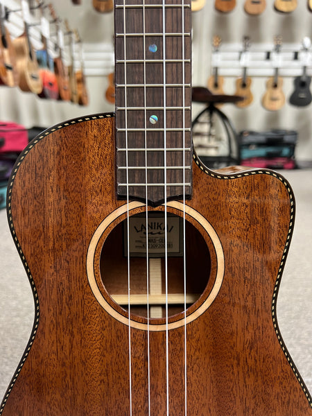 Lanikai MAS-CEB Solid Mahogany Electric Baritone Ukulele w/Case - Cutaway/Fishman Pickup