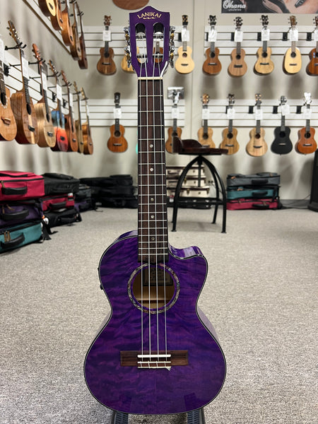 LANIKAI QM-PUCET Quilted Maple Electric Tenor Ukulele - Transparent Purple