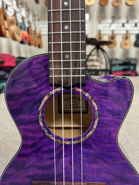 LANIKAI QM-PUCET Quilted Maple Electric Tenor Ukulele - Transparent Purple