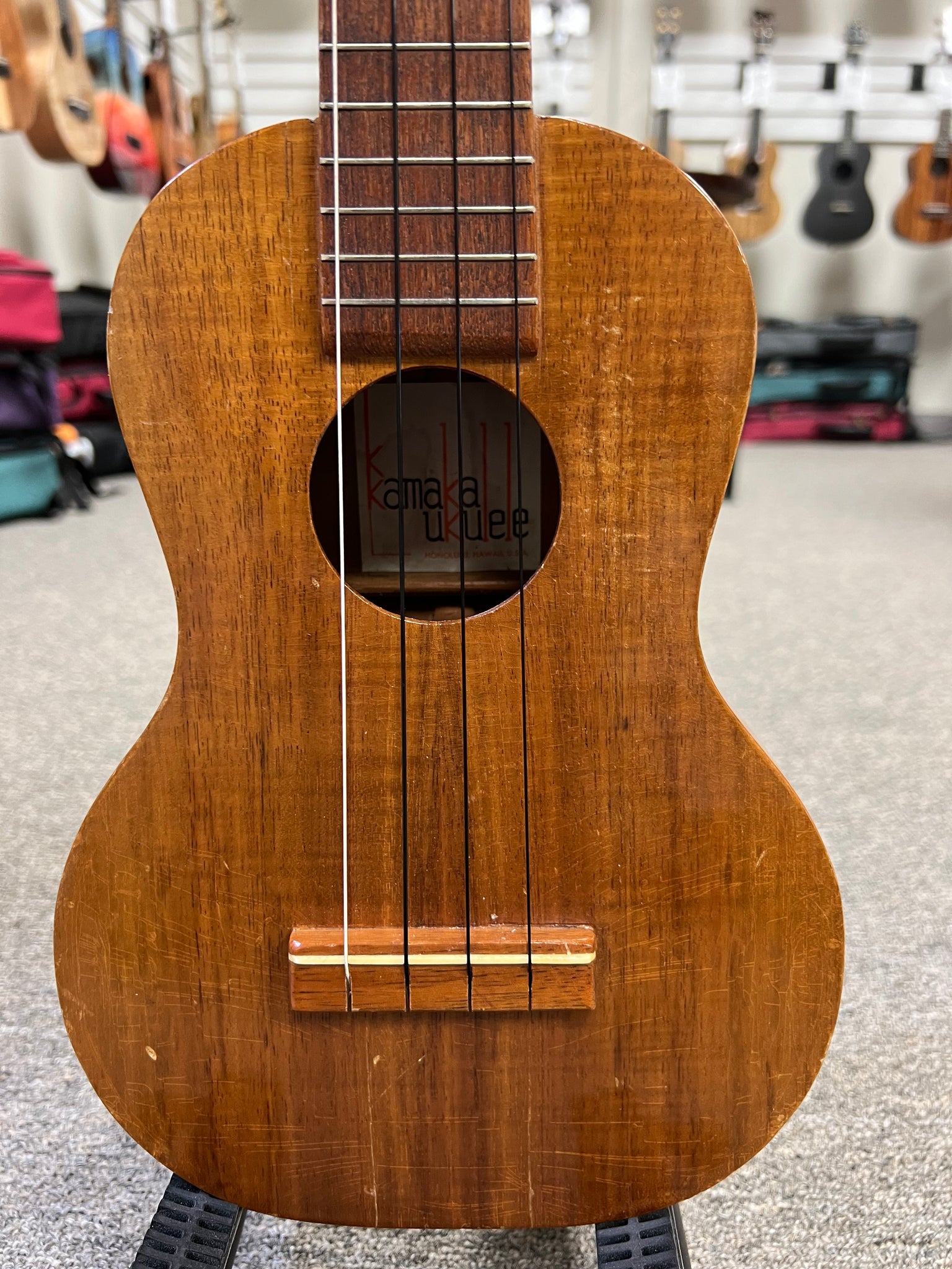 Kamaka Vintage Tiki Solid Koa Concert Ukulele w/Case - Made in Hawaii - Pre-Loved