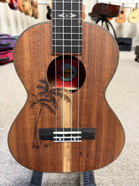 AMAHI C-49 Solid Koa Tenor Ukulele w/Case - Palm Tree Design