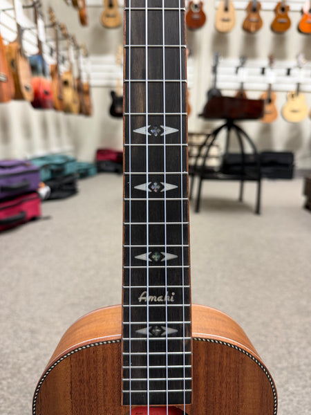 AMAHI C-49 Solid Koa Tenor Ukulele w/Case - Palm Tree Design