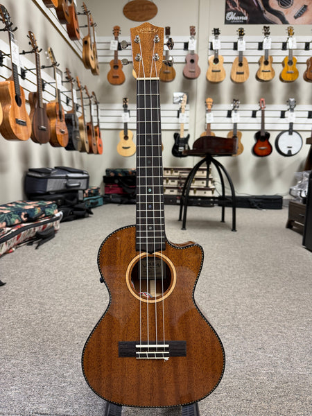 Lanikai MAS-CET Solid Mahogany Electric Tenor Ukulele w/Case - Cutaway/Fishman Pickup